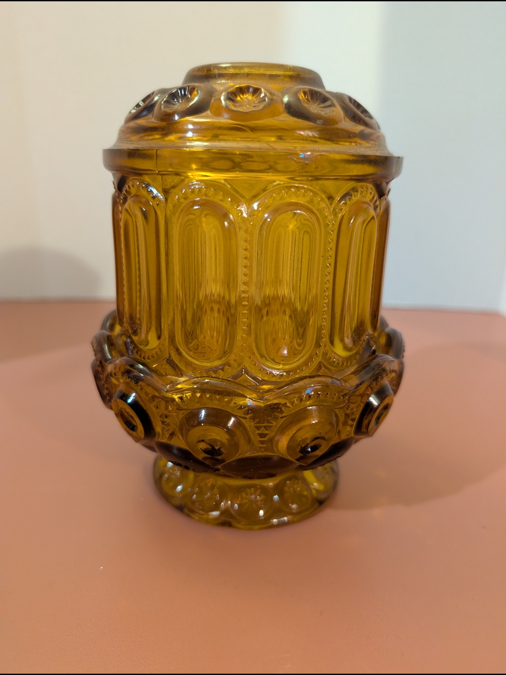 Vintage L.E. Smith Moon and Stars Fairy Lamp in Rich Amber Glass